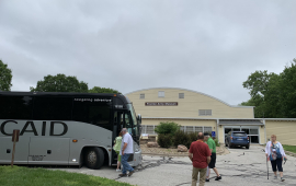 Tour bus in front of the Frontier Army Museum 