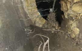 View looking up from collapsed arch