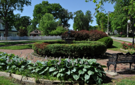 Fountain and hostas at Union Park