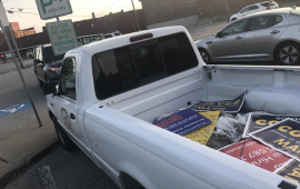 Illegally placed signs seized by city code enforcement.