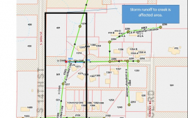 Map of affected creek area near 1300 Sanders