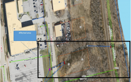 map of affected area near 601 S. Third Street to the Missouri River