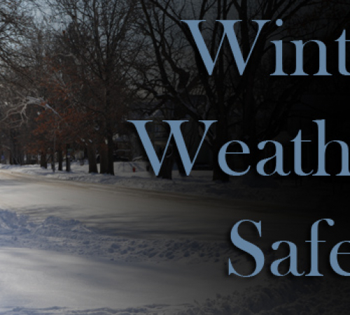 Snow photo with text winter weather safety