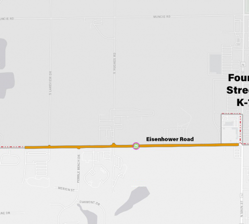 Map shows construction of Eisenhower Road location