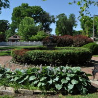 Fountain and hostas at Union Park
