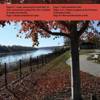 cover of newsletter with photo of tree with red leaves by the river