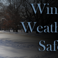Snow photo with text winter weather safety