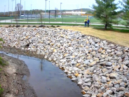 Rocks stabilizing bank