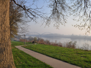 North Esplanade Park view in summer of Centennial Bridge