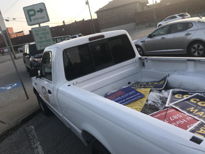 Illegally placed signs seized by city code enforcement.