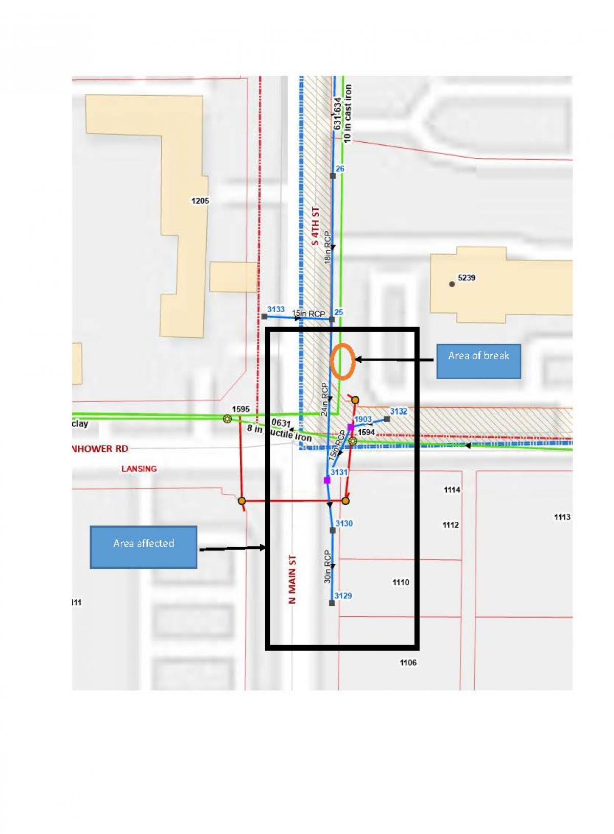 map of affected area